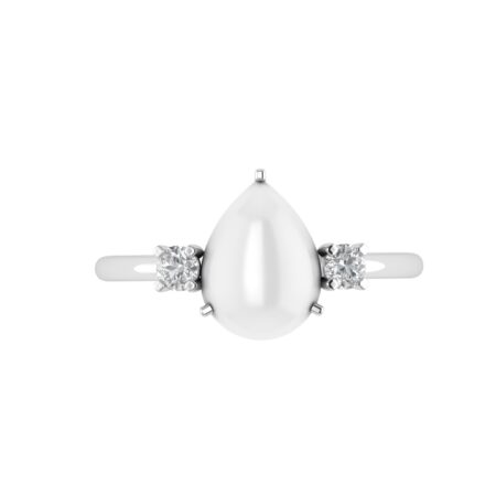 Minimalist Pear Moonstone and Sparkling Diamond Ring in 18K White Gold (2.8ct)