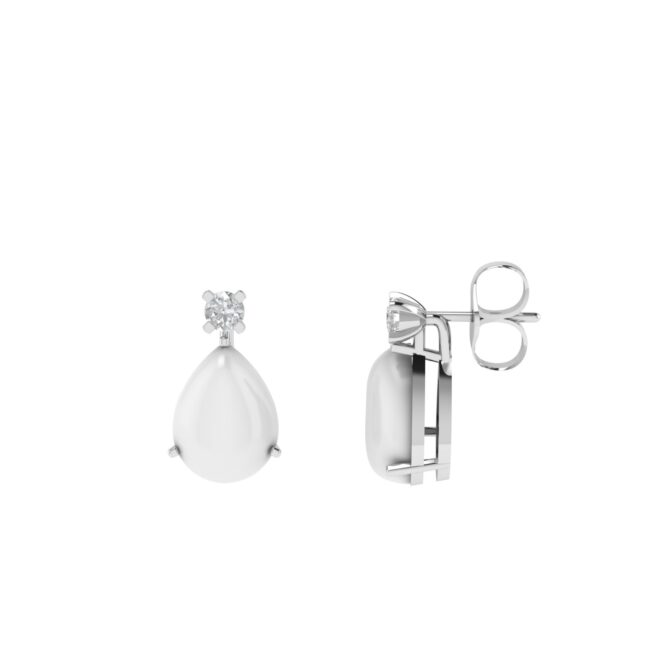 Minimalist Pear Moonstone and Sparkling Diamond Earrings in 18K White Gold (5.6ct)