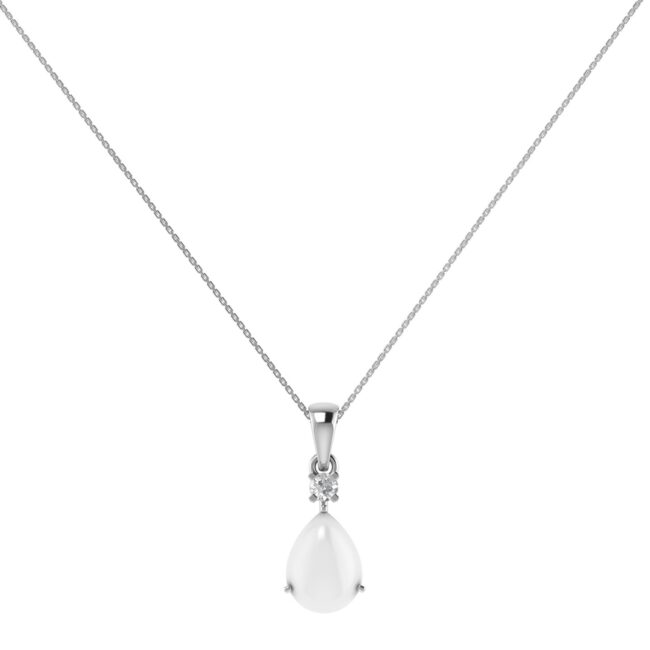 Minimalist Pear Moonstone and Sparkling Diamond Pendant in 18K White Gold (2.8ct)