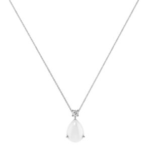 Minimalist Pear Moonstone and Sparkling Diamond Necklace in 18K White Gold (2.8ct)