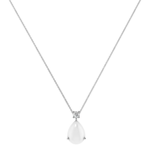 Minimalist Pear Moonstone and Sparkling Diamond Necklace in 18K White Gold (2.8ct)