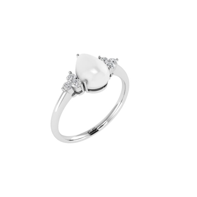 Minimalist Pear Moonstone and Sparkling Diamond Ring in 18K White Gold (2.8ct)