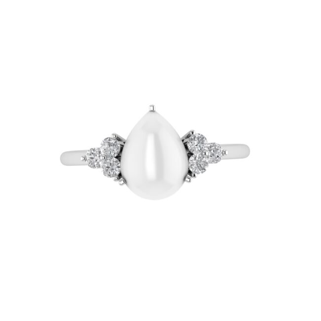 Minimalist Pear Moonstone and Sparkling Diamond Ring in 18K White Gold (2.8ct)