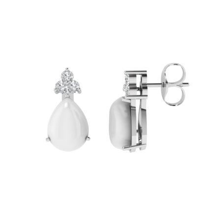 Minimalist Pear Moonstone and Sparkling Diamond Earrings in 18K White Gold (5.6ct)
