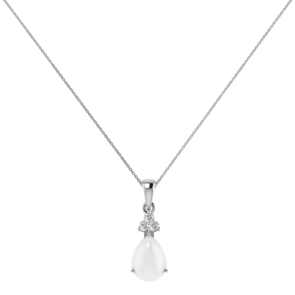 Minimalist Pear Moonstone and Sparkling Diamond Pendant in 18K White Gold (2.8ct)