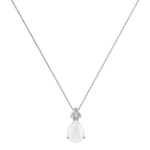 Minimalist Pear Moonstone and Sparkling Diamond Necklace in 18K White Gold (2.8ct)