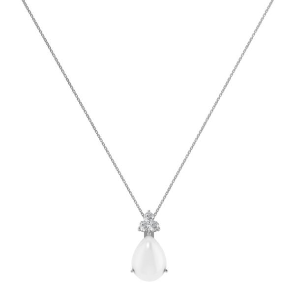 Minimalist Pear Moonstone and Sparkling Diamond Necklace in 18K White Gold (2.8ct)