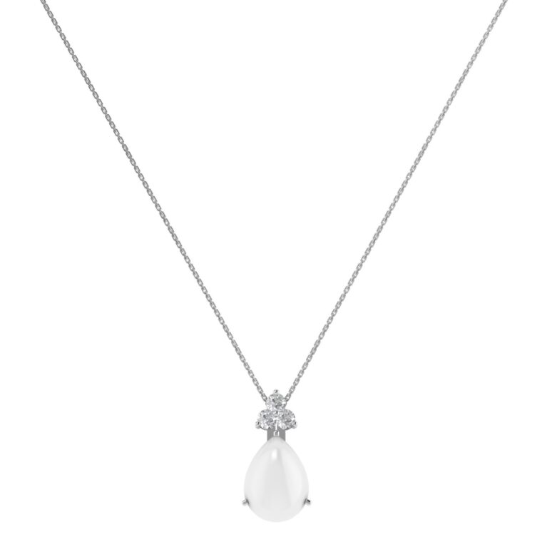 Minimalist Pear Moonstone and Sparkling Diamond Necklace in 18K White Gold (2.8ct)