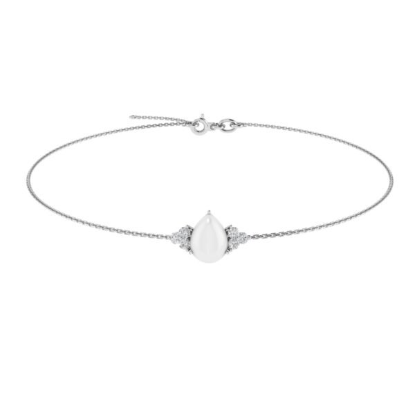 Minimalist Pear Moonstone and Sparkling Diamond Bracelet in 18K White Gold (2.8ct)