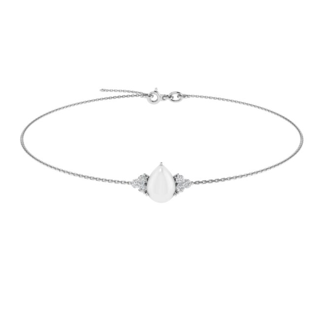 Minimalist Pear Moonstone and Sparkling Diamond Bracelet in 18K White Gold (2.8ct)