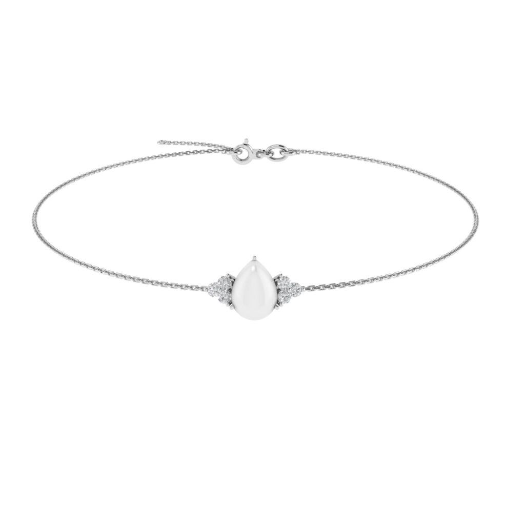Minimalist Pear Moonstone and Sparkling Diamond Bracelet in 18K White Gold (2.8ct)