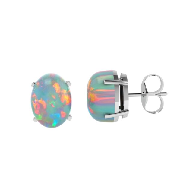 Minimalist Oval Opal Earrings in 18K White Gold (3.3ct)