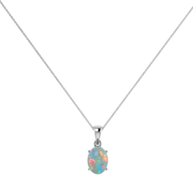 Minimalist Oval Opal Pendant in 18K White Gold (1.65ct)