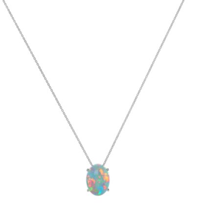 Minimalist Oval Opal Necklace in 18K White Gold (1.65ct)