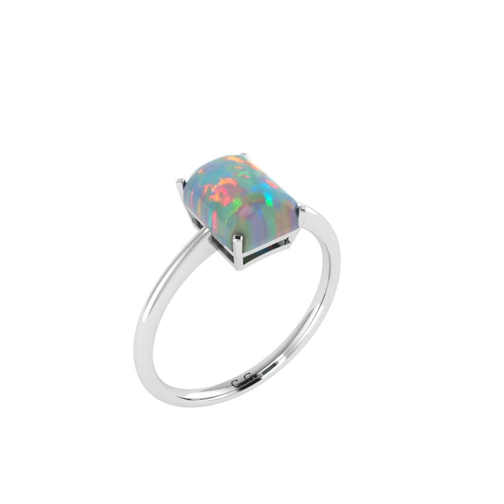 Minimalist Emerald-Cut Opal Ring in 18K White Gold (1.65ct)
