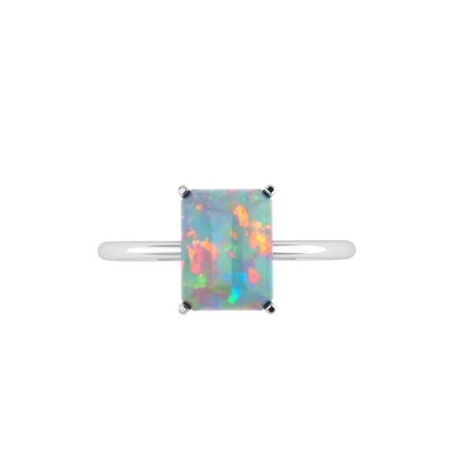 Minimalist Emerald-Cut Opal Ring in 18K White Gold (1.65ct)