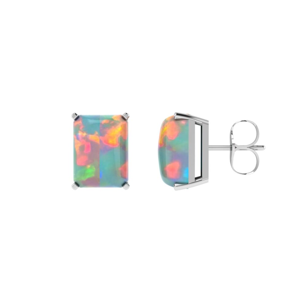 Minimalist Emerald-Cut Opal Earrings in 18K White Gold (3.3ct)