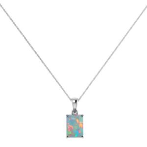 Minimalist Emerald-Cut Opal Pendant in 18K White Gold (1.65ct)