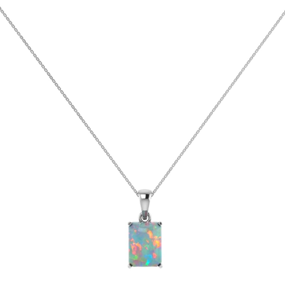 Minimalist Emerald-Cut Opal Pendant in 18K White Gold (1.65ct)