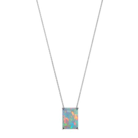 Minimalist Emerald-Cut Opal Necklace in 18K White Gold (1.65ct)