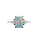 Trio Minimalist Emerald-Cut Opal Ring with Elegant Diamond Side Accents in 18K White Gold (1.65ct)