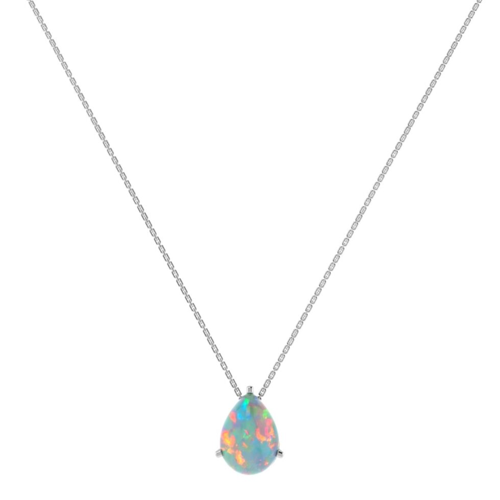 Minimalist Pear Opal Necklace in 18K White Gold (1.65ct)