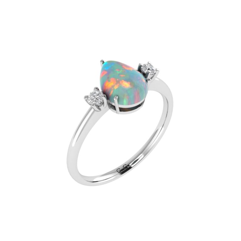 Minimalist Pear Opal and Sparkling Diamond Ring in 18K White Gold (1.65ct)