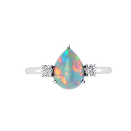 Minimalist Pear Opal and Sparkling Diamond Ring in 18K White Gold (1.65ct)