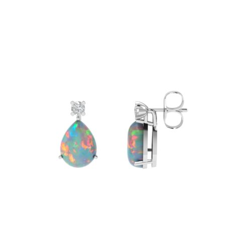 Minimalist Pear Opal and Sparkling Diamond Earrings in 18K White Gold (3.3ct)