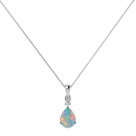 Minimalist Pear Opal and Sparkling Diamond Pendant in 18K White Gold (1.65ct)