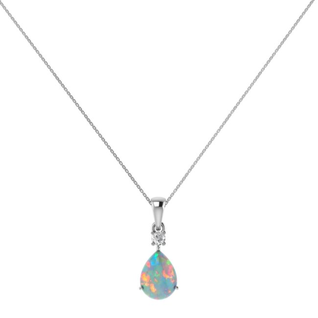 Minimalist Pear Opal and Sparkling Diamond Pendant in 18K White Gold (1.65ct)