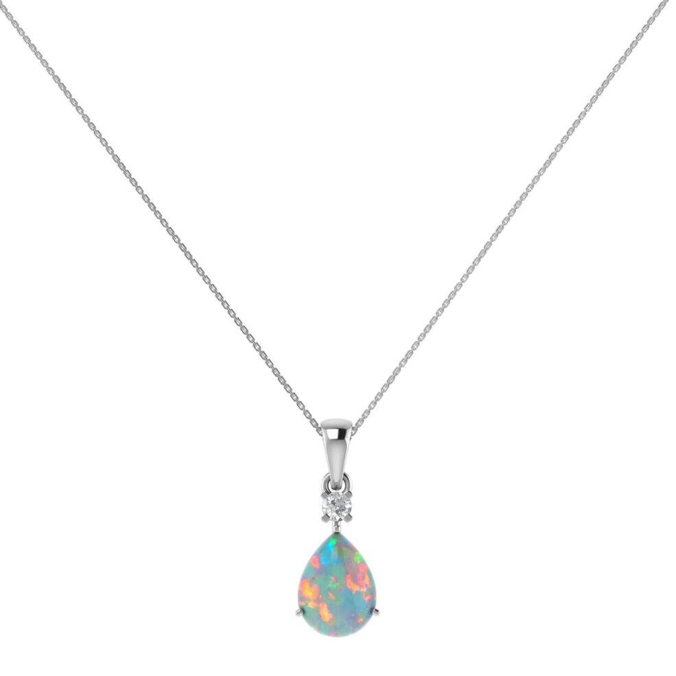 Minimalist Pear Opal and Sparkling Diamond Pendant in 18K White Gold (1.65ct)