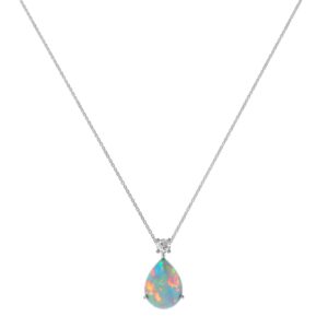 Minimalist Pear Opal and Sparkling Diamond Necklace in 18K White Gold (1.65ct)