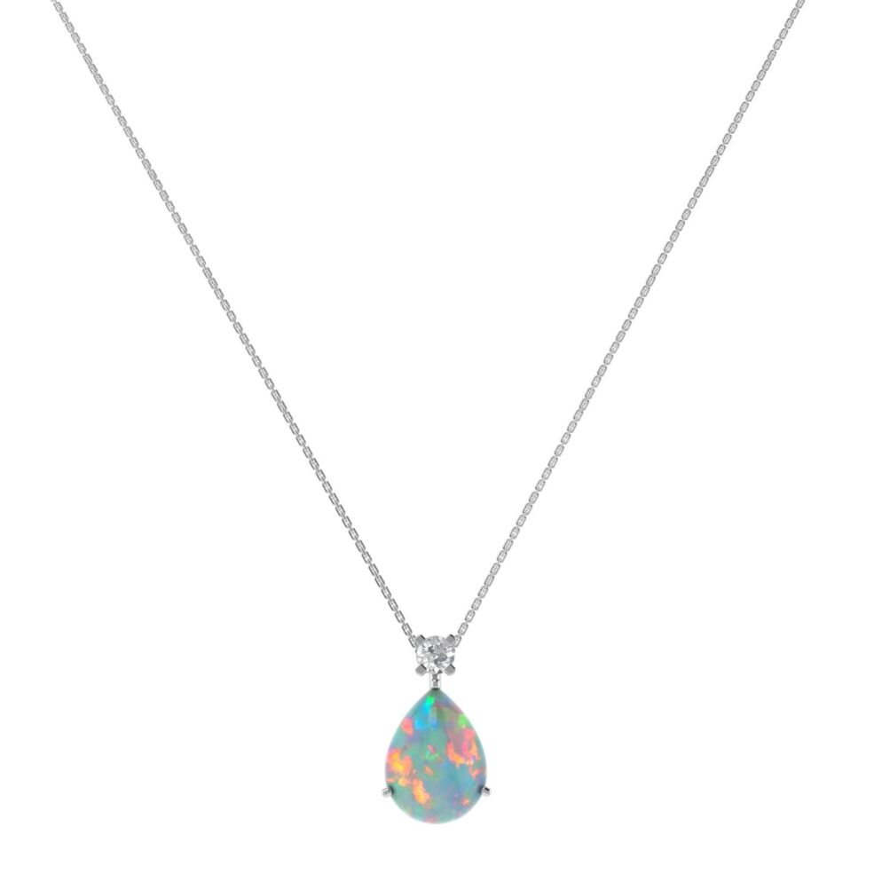 Minimalist Pear Opal and Sparkling Diamond Necklace in 18K White Gold (1.65ct)