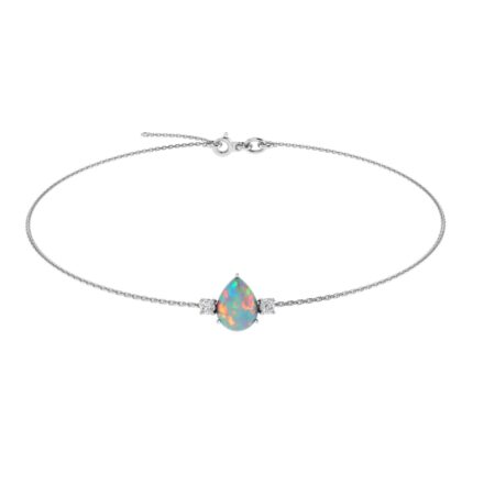 Minimalist Pear Opal and Sparkling Diamond Bracelet in 18K White Gold (1.65ct)
