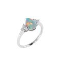 Minimalist Pear Opal and Sparkling Diamond Ring in 18K White Gold (1.65ct)