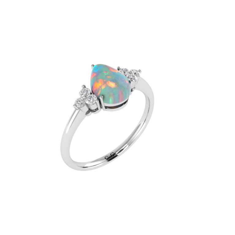 Minimalist Pear Opal and Sparkling Diamond Ring in 18K White Gold (1.65ct)