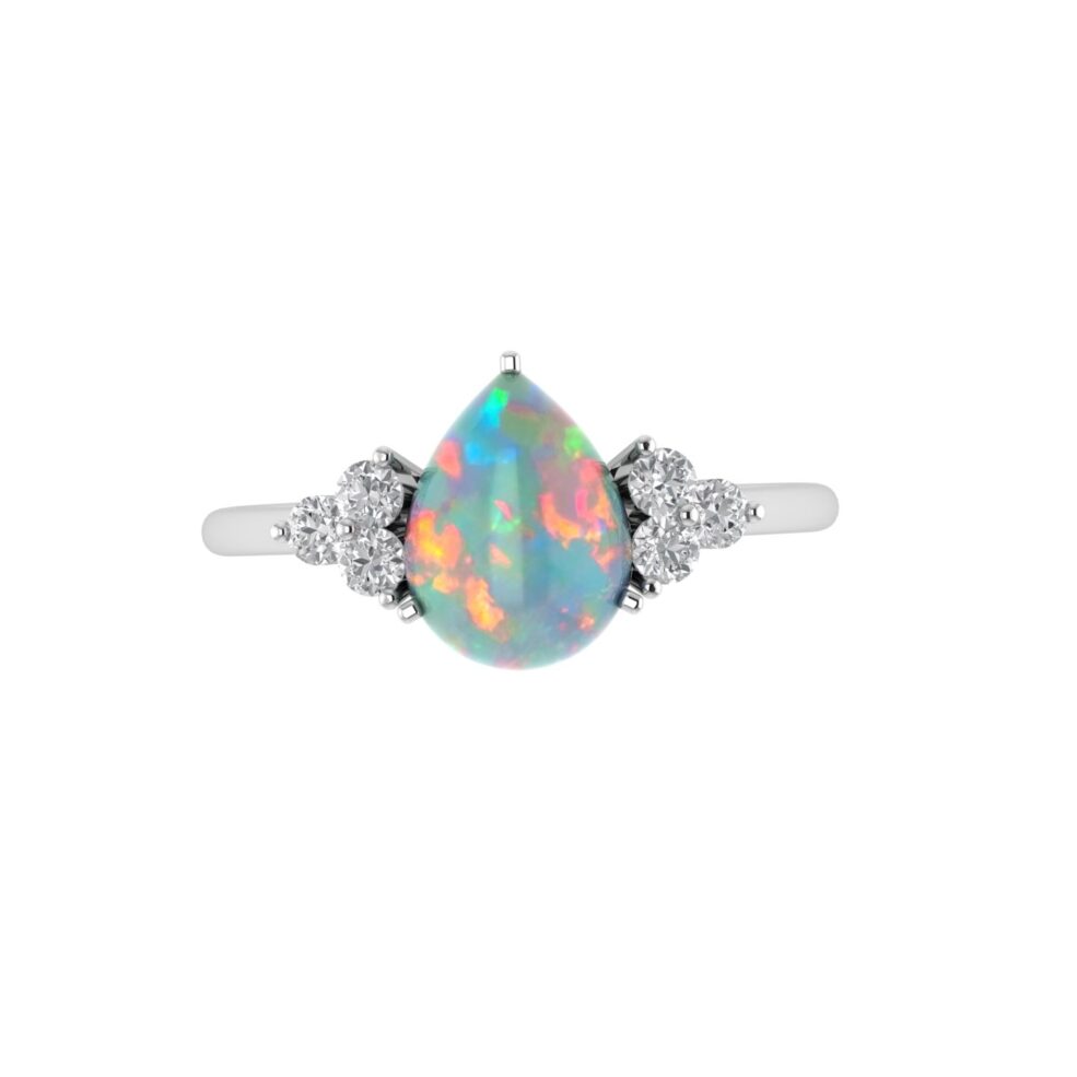 Minimalist Pear Opal and Sparkling Diamond Ring in 18K White Gold (1.65ct)