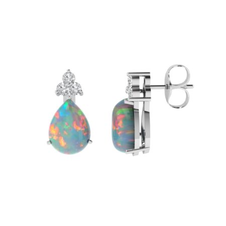 Minimalist Pear Opal and Sparkling Diamond Earrings in 18K White Gold (3.3ct)