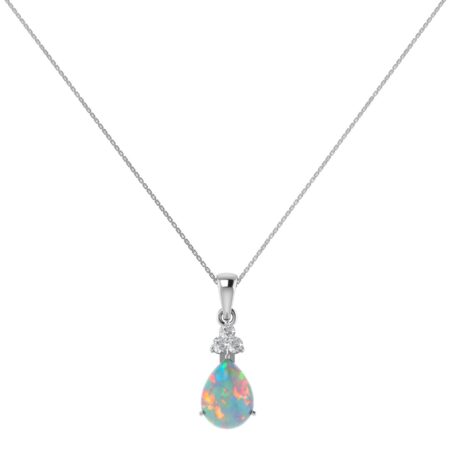 Minimalist Pear Opal and Sparkling Diamond Pendant in 18K White Gold (1.65ct)