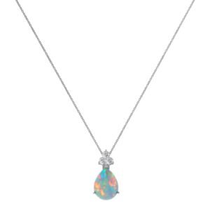 Minimalist Pear Opal and Sparkling Diamond Necklace in 18K White Gold (1.65ct)
