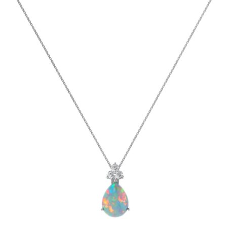 Minimalist Pear Opal and Sparkling Diamond Necklace in 18K White Gold (1.65ct)