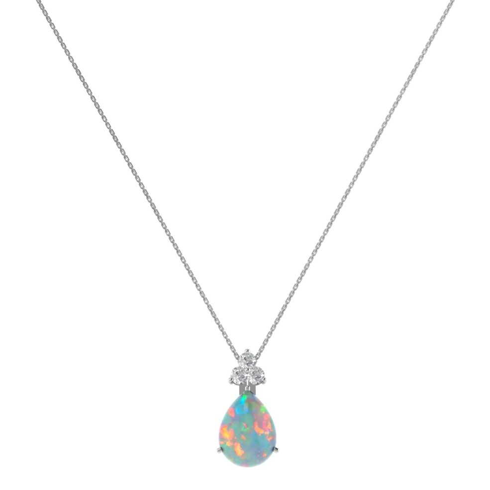 Minimalist Pear Opal and Sparkling Diamond Necklace in 18K White Gold (1.65ct)