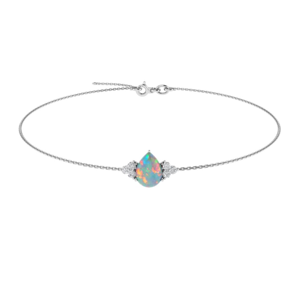 Minimalist Pear Opal and Sparkling Diamond Bracelet in 18K White Gold (1.65ct)