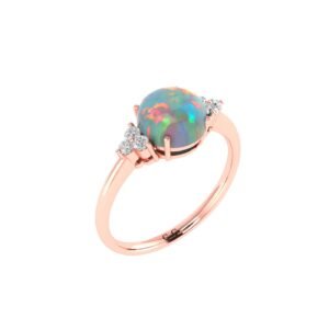 Round Opal Brilliance Ring with Triple Diamond Accents in 18K Gold
