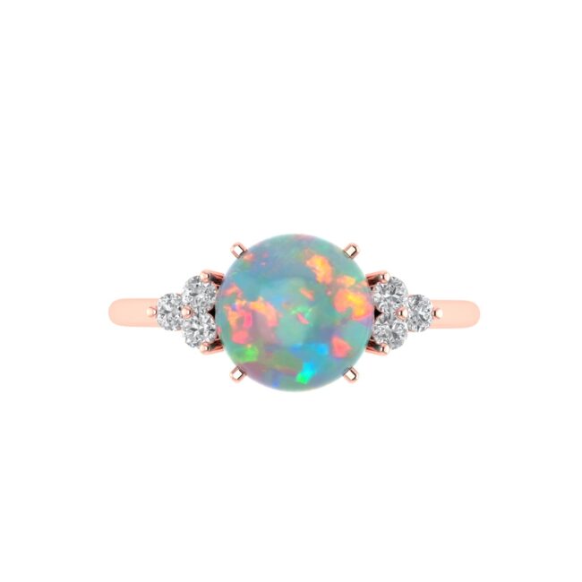 Round Opal Brilliance Ring with Triple Diamond Accents in 18K Gold