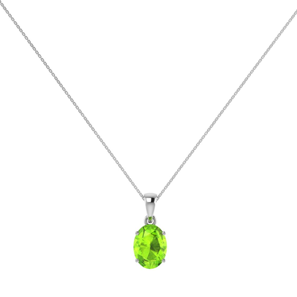 Minimalist Oval Peridot Pendant in 18K White Gold (2.25ct)