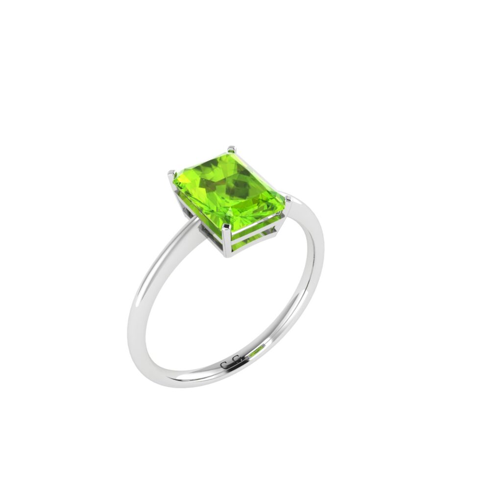 Minimalist Emerald-Cut Peridot Ring in 18K White Gold (2.25ct)