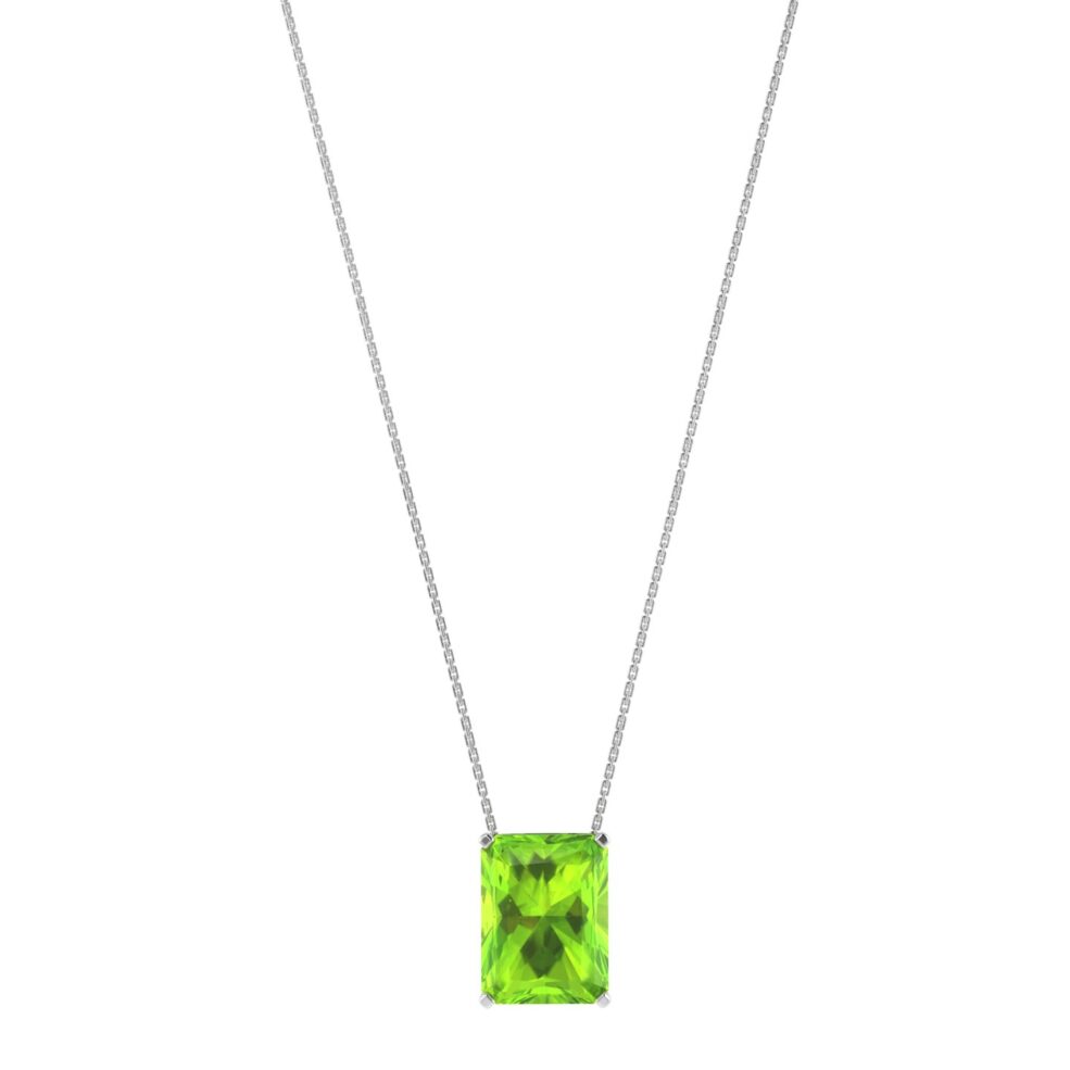 Minimalist Emerald-Cut Peridot Necklace in 18K White Gold (2.25ct)