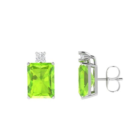 Minimalist Emerald-Cut Peridot Earrings with Elegant Diamond Side Accents in 18K White Gold (4.5ct)